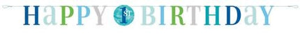 Haza Witbaard Letterbanner First Birthday blauw 182cm