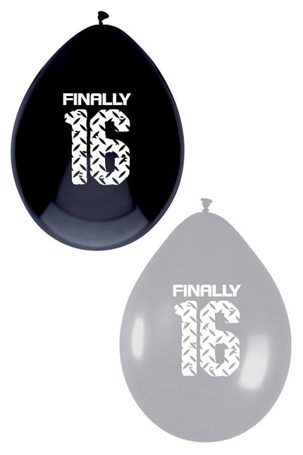 PartyXplosion Ballonnen  Finally zestien zwart zilver