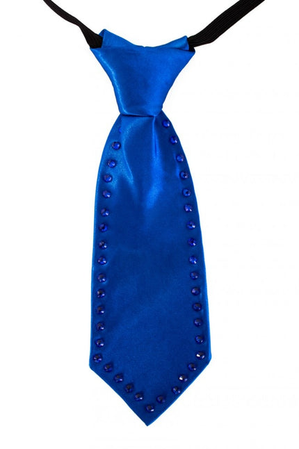 PartyXplosion Blauwe mini stropdas met strass stenen