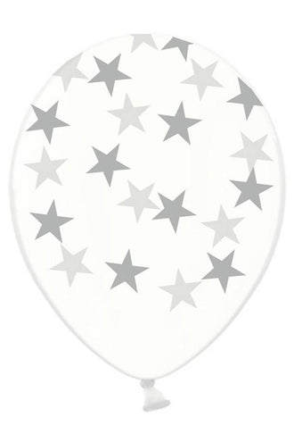 PartyXplosion Doorzichtige ballonnen met zilveren sterren 30cm