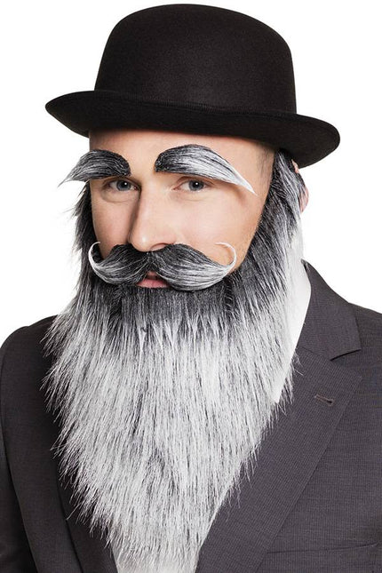 PartyXplosion Grijze baard en snor met wenkbrauwen