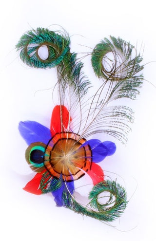 PartyXplosion Haarclip met veren rood-wit-blauw-oranje