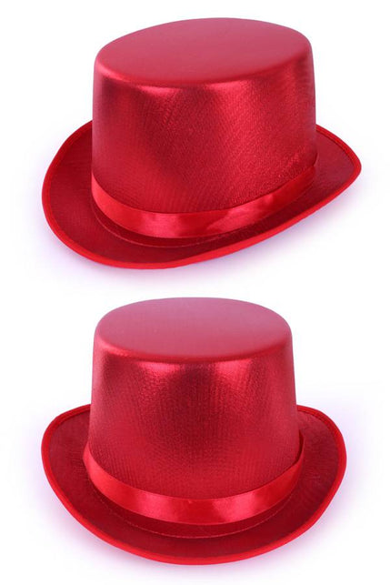 PartyXplosion Hoge hoed metallic rood