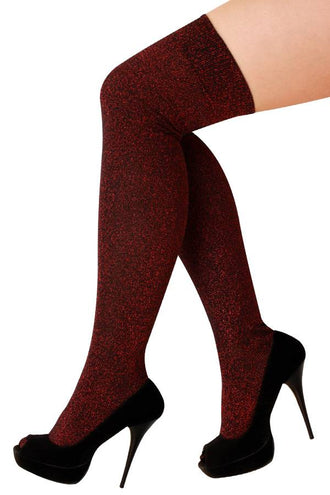 PartyXplosion Hoge kousen lurex rood stretch dames