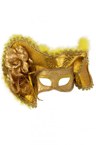 PartyXplosion Oogmasker dames venetie goud + hoed