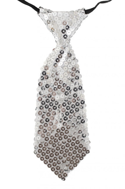 PartyXplosion Pailletten stropdas glitter zilver