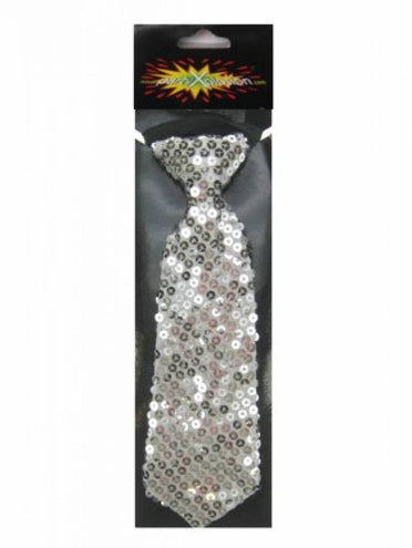 PartyXplosion Pailletten stropdas glitter zilver