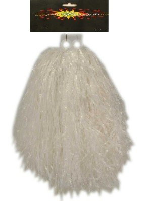 Pom pom cheerleader ringgreep wit met glanzende slierten en ringvormige handgreep voor een sportief themafeest