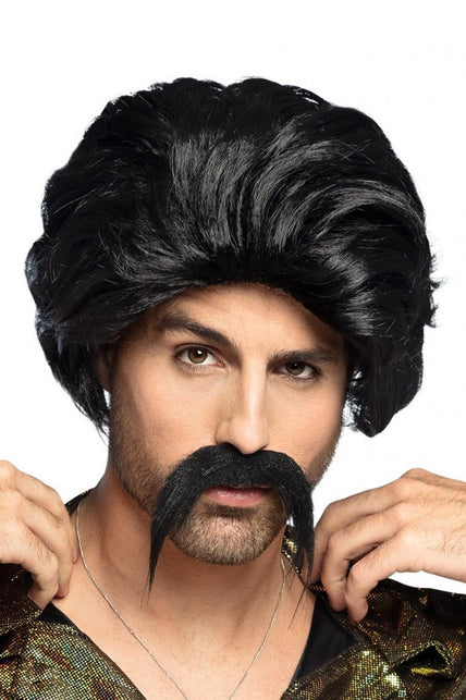 PartyXplosion Pruik huck Norris met snor zwart