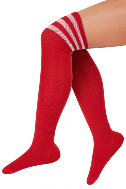 PartyXplosion Rode kousen witte strepen voetbalsokken