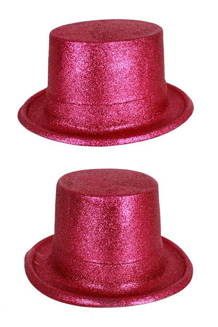 PartyXplosion Roze hoge hoed glitter