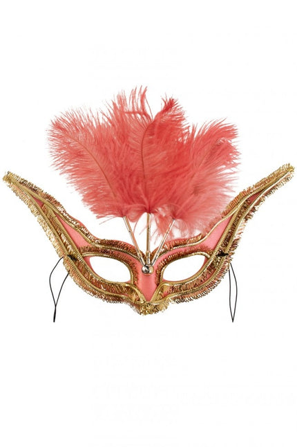 PartyXplosion Roze oogmasker gran gala met roze veren