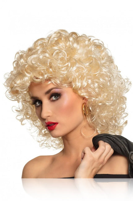 PartyXplosion Sandy pruik blond krullen Grease jaren 50 stijl