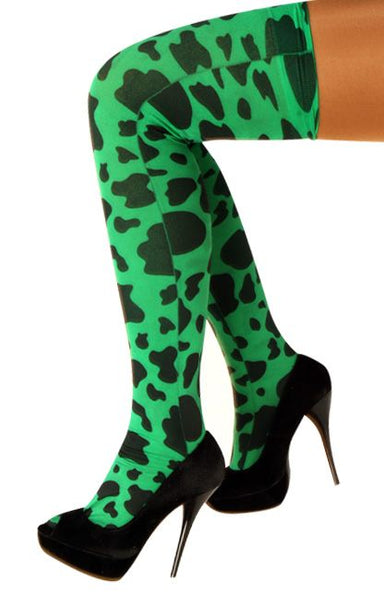 PartyXplosion Stay-up kousen groen met zwarte vlekken one size