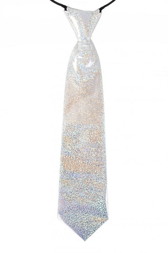 PartyXplosion Stropdas glitter zilver hologram