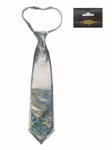 PartyXplosion Stropdas zilver hologram