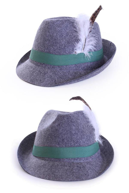 PartyXplosion Tirolerhoed grijs wolvilt look