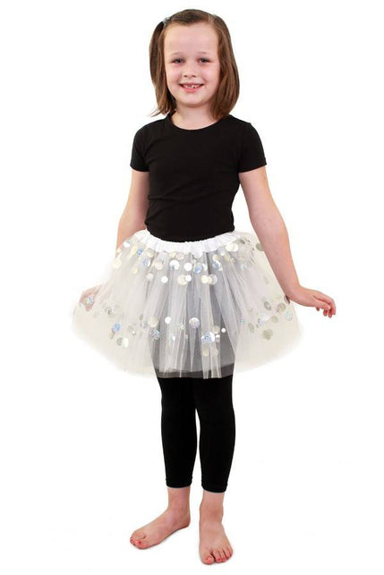 PartyXplosion Tule rokje wit met dots kids