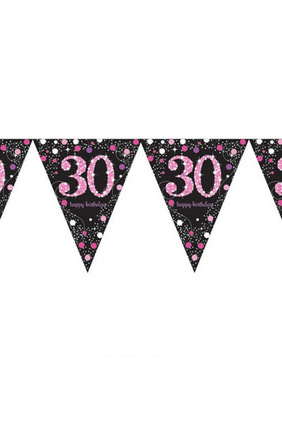 PartyXplosion Vlaggenlijn 30 jaar Sprankelend roze