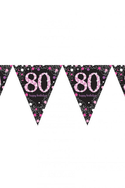 PartyXplosion Vlaggenlijn 80  jaar Sprankelend roze