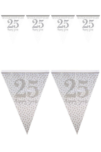 PartyXplosion Vlaggenlijn  leeftijd 25 jaar zilver 4 meter