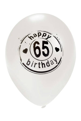 PartyXplosion Witte ballon Happy Birtday 65 jaar Ø50 cm