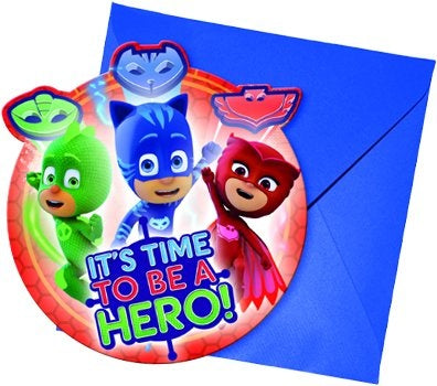 Procos PJ Masks uitnodigingen kinderfeest 6 stuks