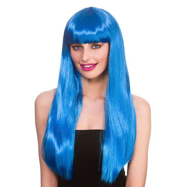 Wicked Costumes Blauwe pruik Fantasy lang haar met pony