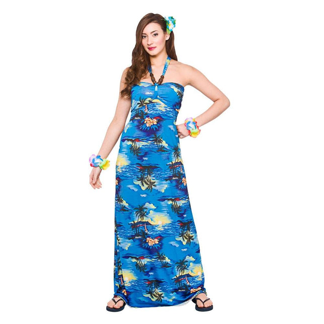 Wicked Costumes Hawaii jurkje blauwe palmbomen lang