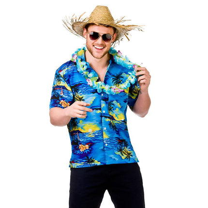 Wicked Costumes Hawaii Shirt met palmbomen blauw