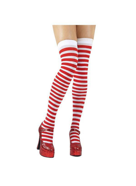 Wicked Costumes Hoge kousen rood wit gestreept