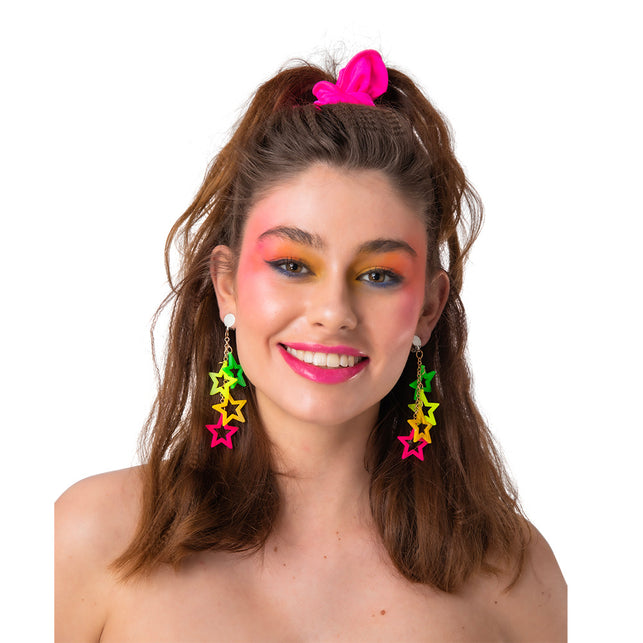Wicked Costumes Jaren 80 oorbellen gekleurde neon sterren
