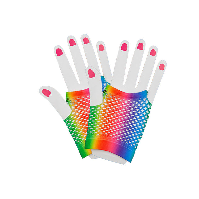 Wicked Costumes Korte vingerloze nethandschoenen regenboogkleuren