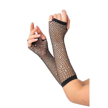 Wicked Costumes Lange net handschoenen met diamanten Mirte zwart