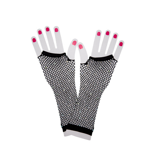 Wicked Costumes Lange net handschoenen met diamanten Mirte zwart