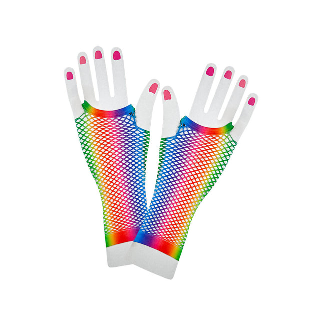 Wicked Costumes Lange vingerloze nethandschoenen regenboogkleuren