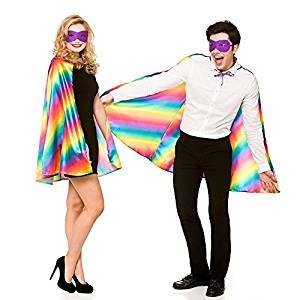 Wicked Costumes Mooie regenboog cape met oogmasker