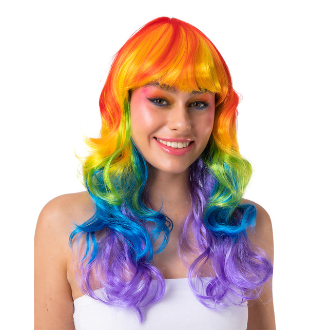 Wicked Costumes Mooie regenboog pruik krullen