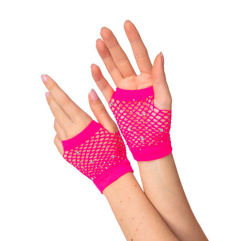 Wicked Costumes Net handschoenen met diamanten Mirte roze