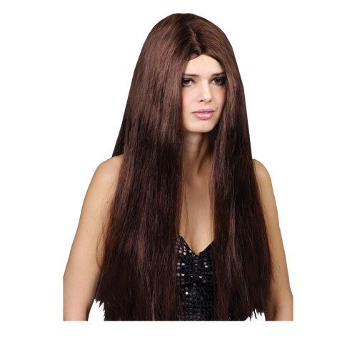 Wicked Costumes Pruik extra lang haar klassiek in bruin