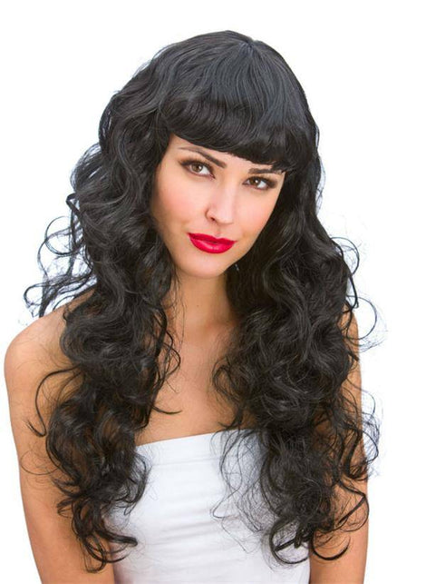 Wicked Costumes Pruik Foxy lang haar met krullen zwart