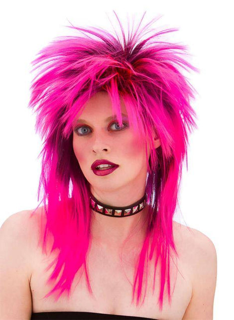 Wicked Costumes Rocker pruik neon roze 80-jaren