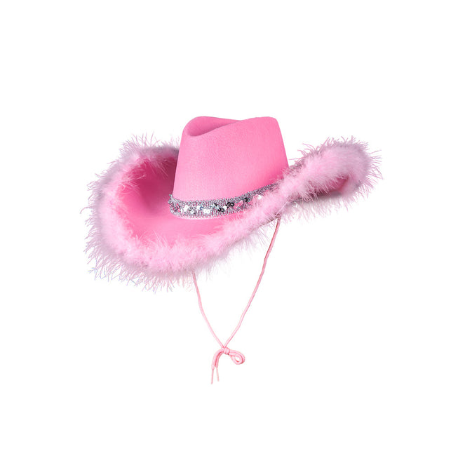 Wicked Costumes Roze cowboyhoed met marabou en pailletten