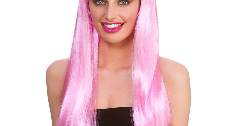 Wicked Costumes Roze pruik Fantasy lang haar met pony