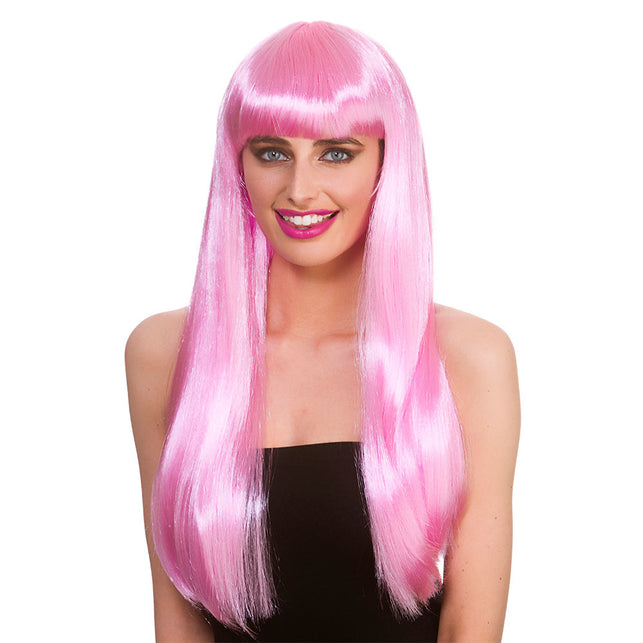 Wicked Costumes Roze pruik Fantasy lang haar met pony