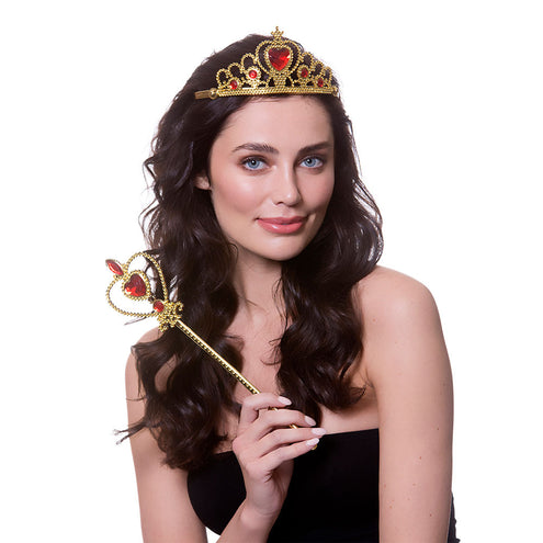 Wicked Costumes Tiara met gouden koninginnen kroon met scepter