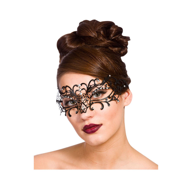 Wicked Costumes Zwart metalen oogmasker Geeske met nep diamanten