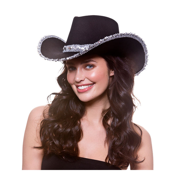 Wicked Costumes Zwarte cowboyhoed met pailletten