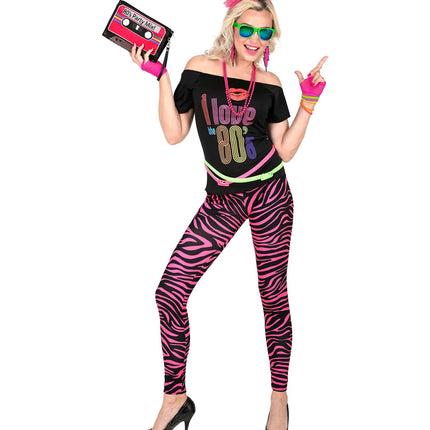 Widmann SRL Zebra legging disco neon roze dames