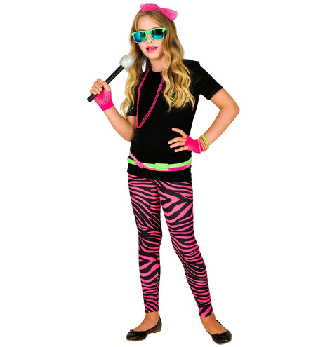 Widmann SRL Zebra legging disco neon roze kinderen